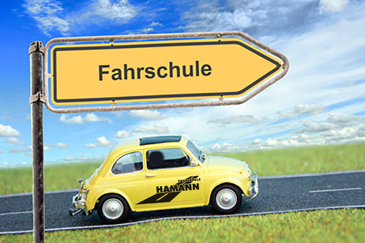 Fahrschule Hamann gelbes Auto mit Logo – Fahrschule Hamann Falkensee